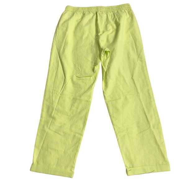 J.Crew Womens Neon Green Drawstring Elastic Waist Pants Size 10 Linen pockets - Picture 2 of 10